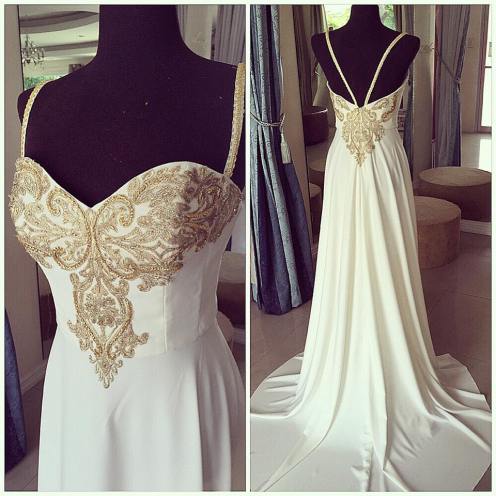 Second look. White and gold debutante dress.